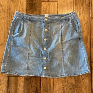 light wash button up skirt